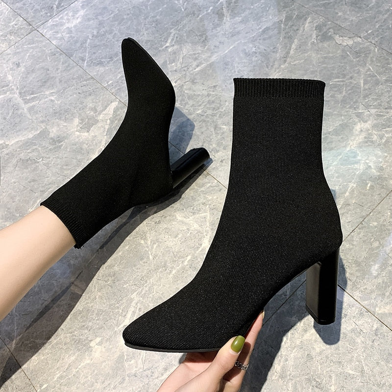 Simple Stretch Socks Boots for Women. High Heel Booties