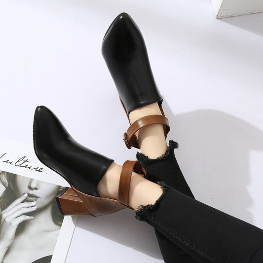 Women High Heel Dress Shoes - Leather Ankle Booties