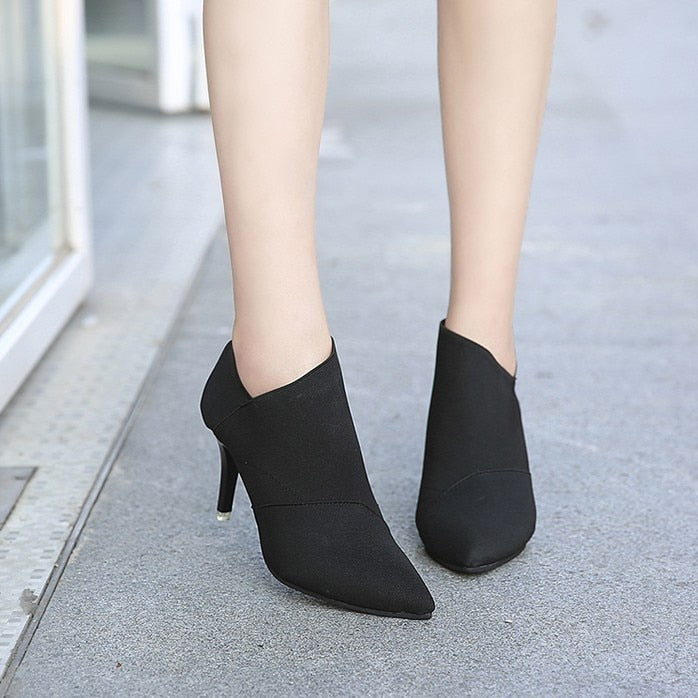 Fashionable Women High-Heeled Cloth Booties - 8.5cm Heel