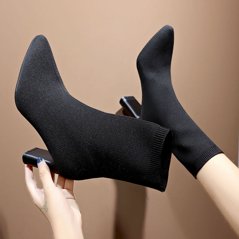 Simple Stretch Socks Boots for Women. High Heel Booties