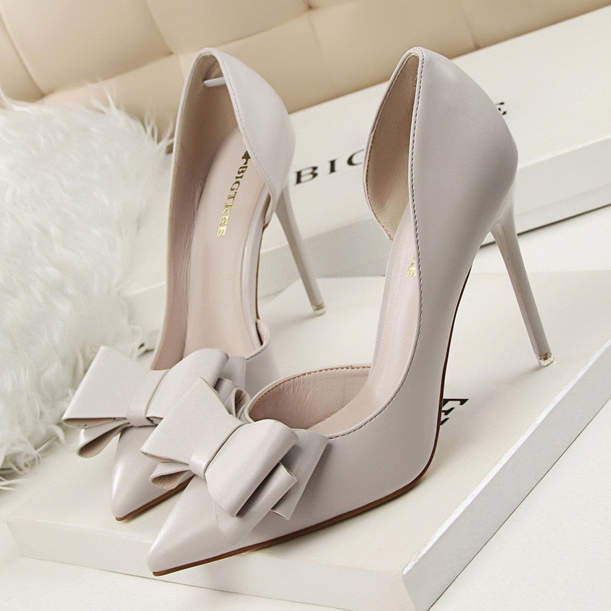 Women's Bow Tie High Heels - Shallow Pointed Toe