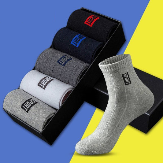 5 Pairs Men's Sport Socks Set, Cotton Breathable Absorbent Socks Pack