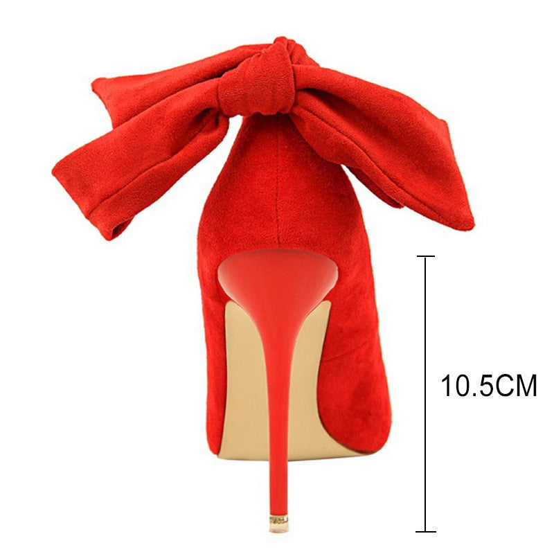 Women Suede High Heels Shoes - Bow-Knot Stiletto Pumps