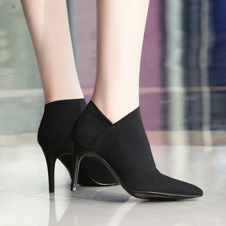 Fashionable Women High-Heeled Cloth Booties - 8.5cm Heel