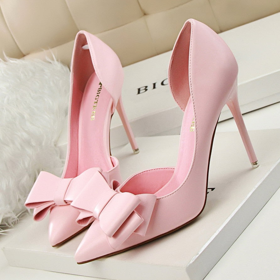 Women's Bow Tie High Heels - Shallow Pointed Toe