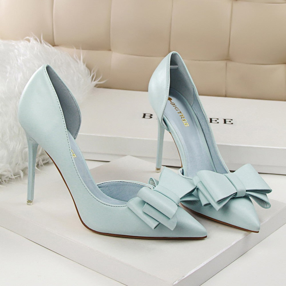 Women's Bow Tie High Heels - Shallow Pointed Toe