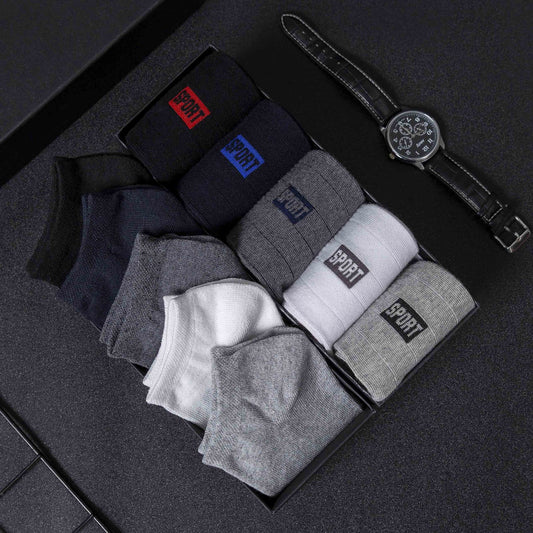 5 Pairs Men's Sport Socks Set, Cotton Breathable Absorbent Socks Pack