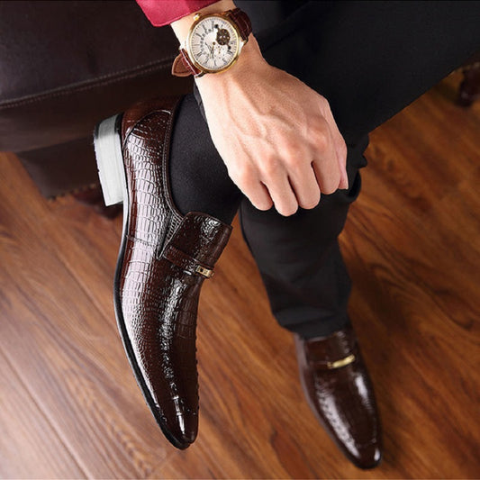 Crocodile Pattern Leather Shoes for Men - Classic Italian Slip-on Dress Shoes