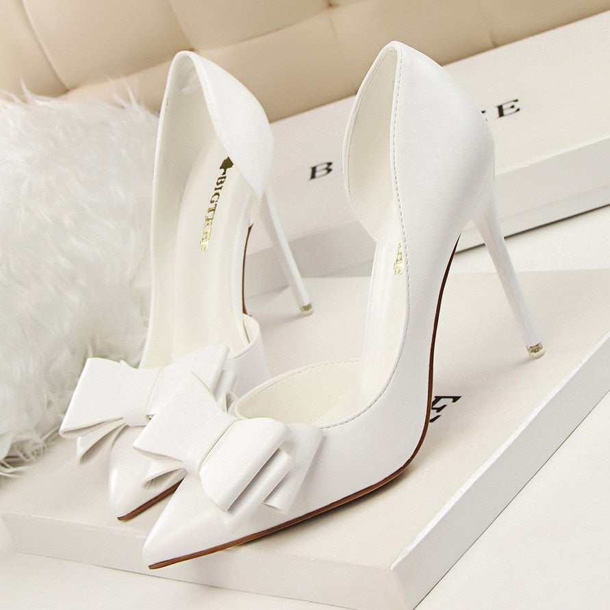 Women's Bow Tie High Heels - Shallow Pointed Toe