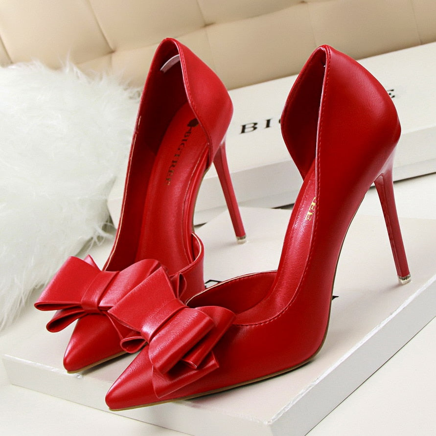 Women's Bow Tie High Heels - Shallow Pointed Toe