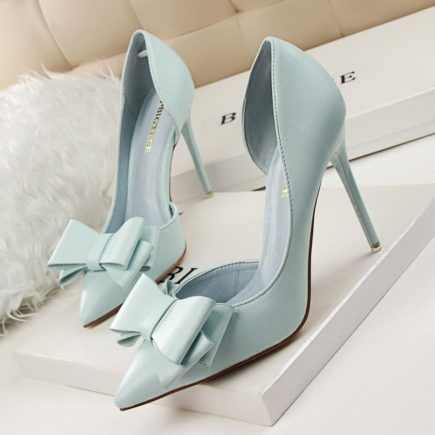 Women's Bow Tie High Heels - Shallow Pointed Toe