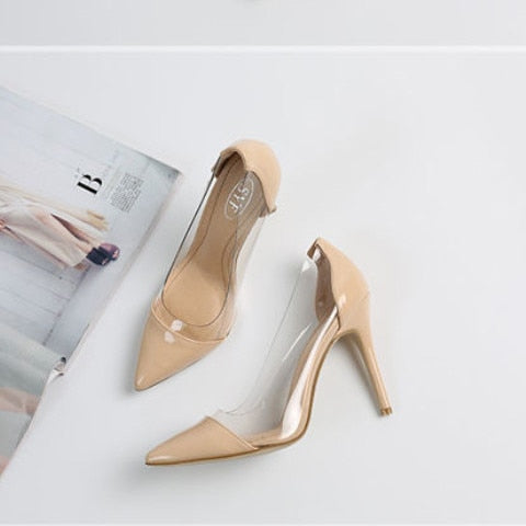 Women Pumps - Transparent High Heels, Pointed Toe