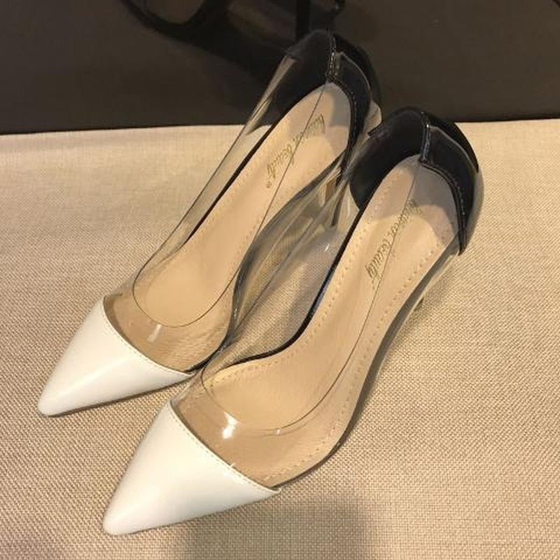 Women Pumps - Transparent High Heels, Pointed Toe