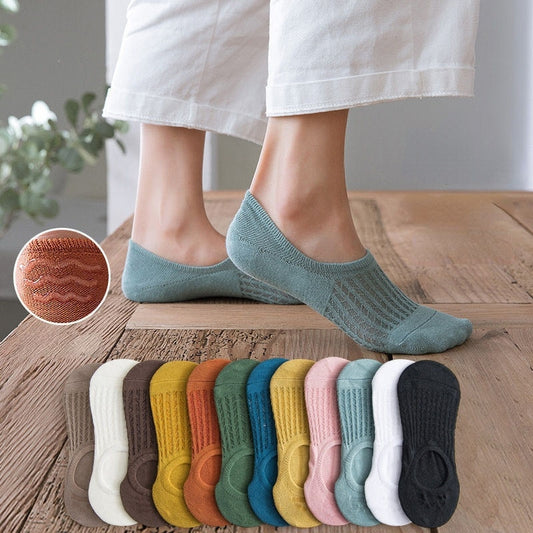 5 Pairs Women Non-Slip Invisible Cotton Sports Boat Socks, Ankle Low Invisible No Show Socks