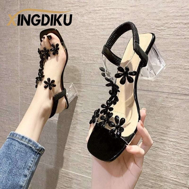 Casual Gladiator Elastic Back Strap Square Heel Women Sandal