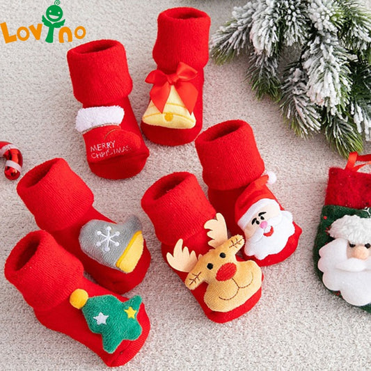 Children's Christmas Cartoon Toddler Soft Non-Slip Socks, Snug Fit Cotton Baby Unisex Socks