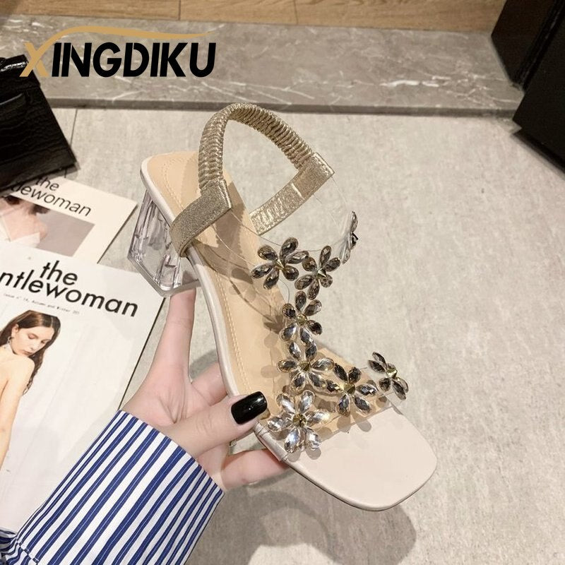 Casual Gladiator Elastic Back Strap Square Heel Women Sandal