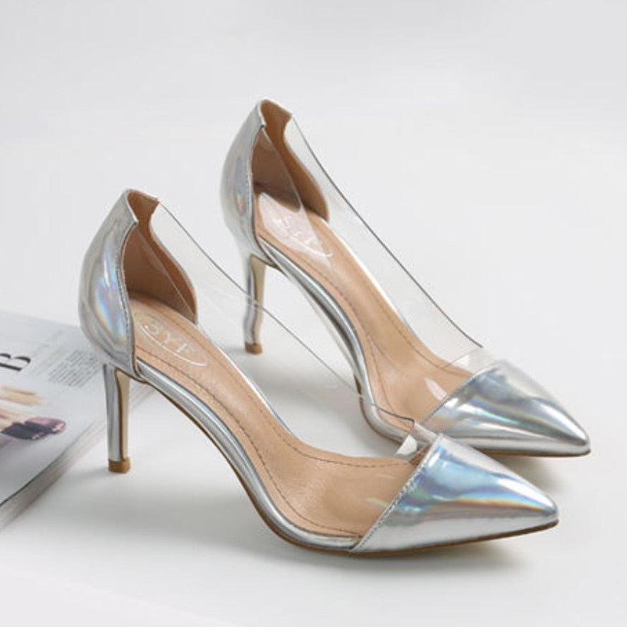 Women Pumps - Transparent High Heels, Pointed Toe