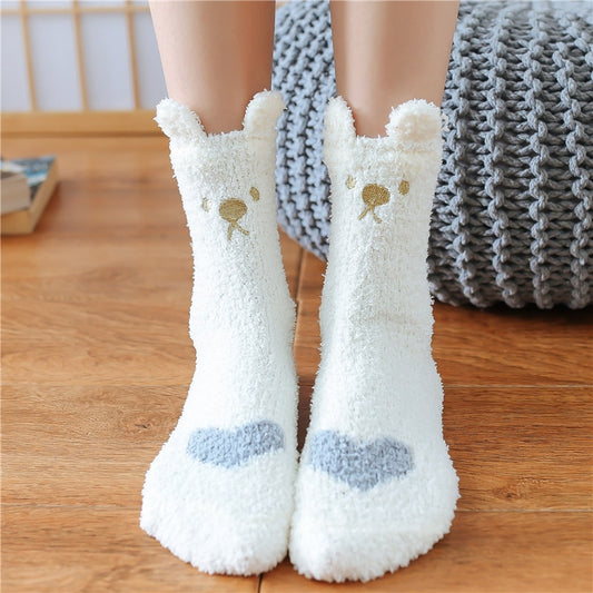 Women's Warm Winter Fluffy Microfiber Socks, Animal Design Fuzzy Cozy Sock