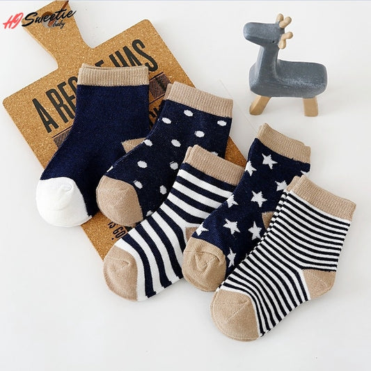 5 Pairs Baby Socks Newborn Cotton Colorful Prints Design Shorty Socks, Unisex