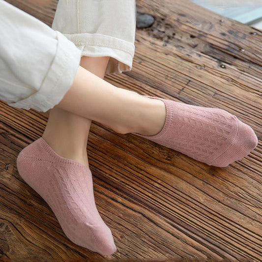 5 Pairs Women Non-Slip Invisible Cotton Sports Boat Socks, Ankle Low Invisible No Show Socks