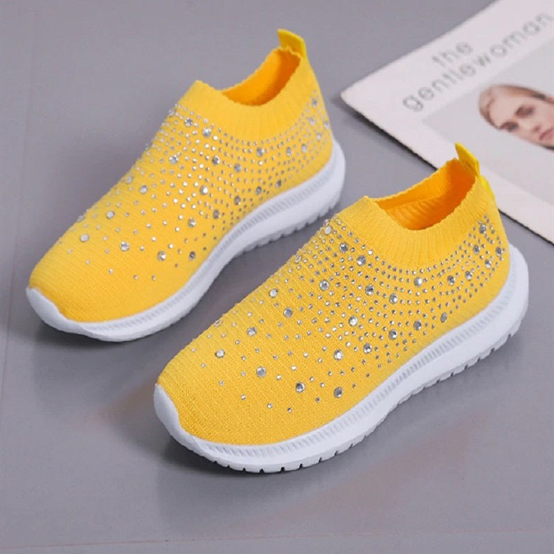 Designer Crystal Mesh Women Sneakers. Casual, Cozy, Breathable, Vulcanized Running Shoes