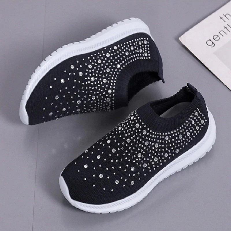 Designer Crystal Mesh Women Sneakers. Casual, Cozy, Breathable, Vulcanized Running Shoes