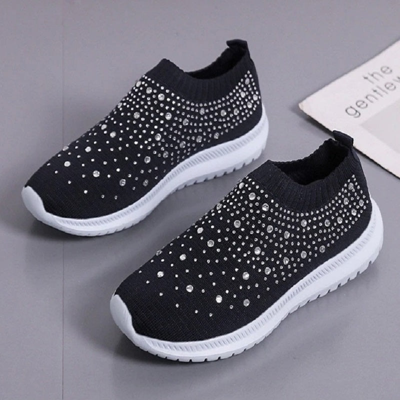 Designer Crystal Mesh Women Sneakers. Casual, Cozy, Breathable, Vulcanized Running Shoes