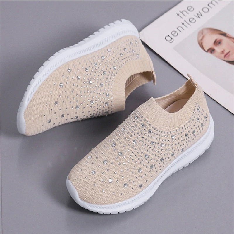 Designer Crystal Mesh Women Sneakers. Casual, Cozy, Breathable, Vulcanized Running Shoes