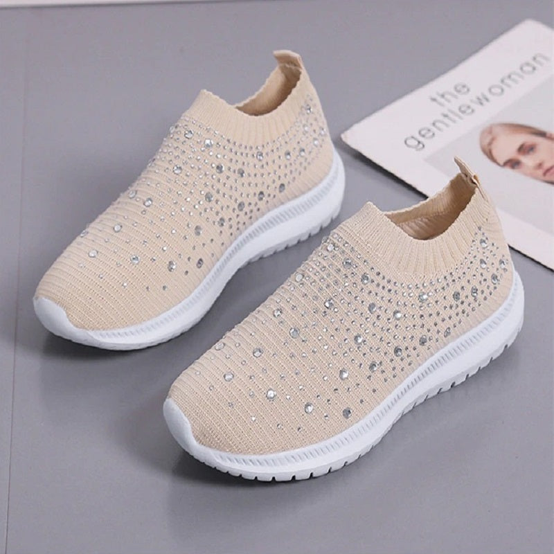 Designer Crystal Mesh Women Sneakers. Casual, Cozy, Breathable, Vulcanized Running Shoes