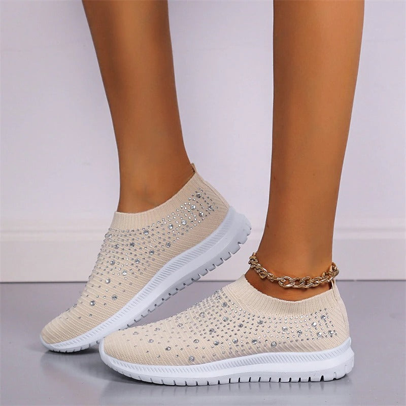 Designer Crystal Mesh Women Sneakers. Casual, Cozy, Breathable, Vulcanized Running Shoes