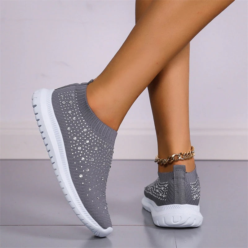 Designer Crystal Mesh Women Sneakers. Casual, Cozy, Breathable, Vulcanized Running Shoes