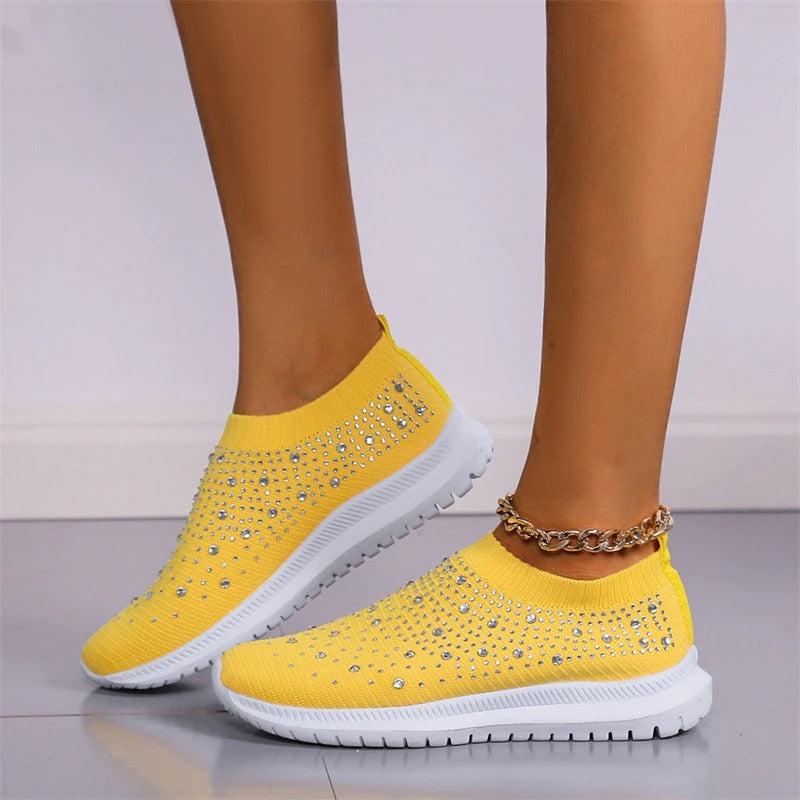 Designer Crystal Mesh Women Sneakers. Casual, Cozy, Breathable, Vulcanized Running Shoes