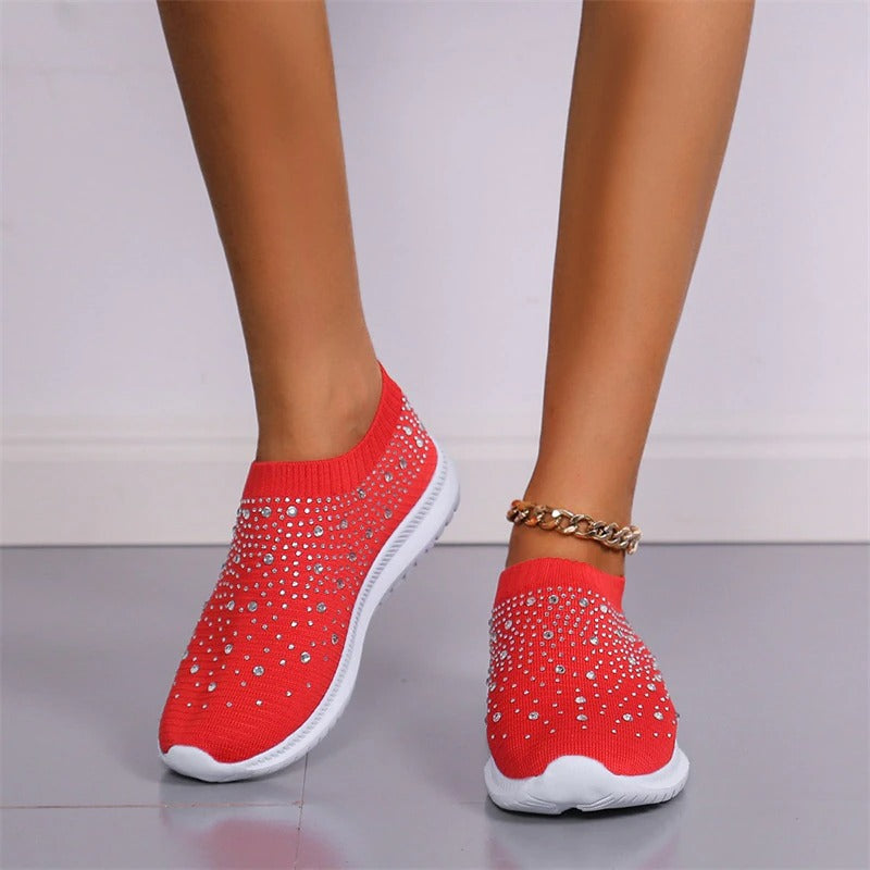 Designer Crystal Mesh Women Sneakers. Casual, Cozy, Breathable, Vulcanized Running Shoes