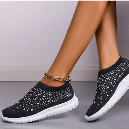 Designer Crystal Mesh Women Sneakers. Casual, Cozy, Breathable, Vulcanized Running Shoes