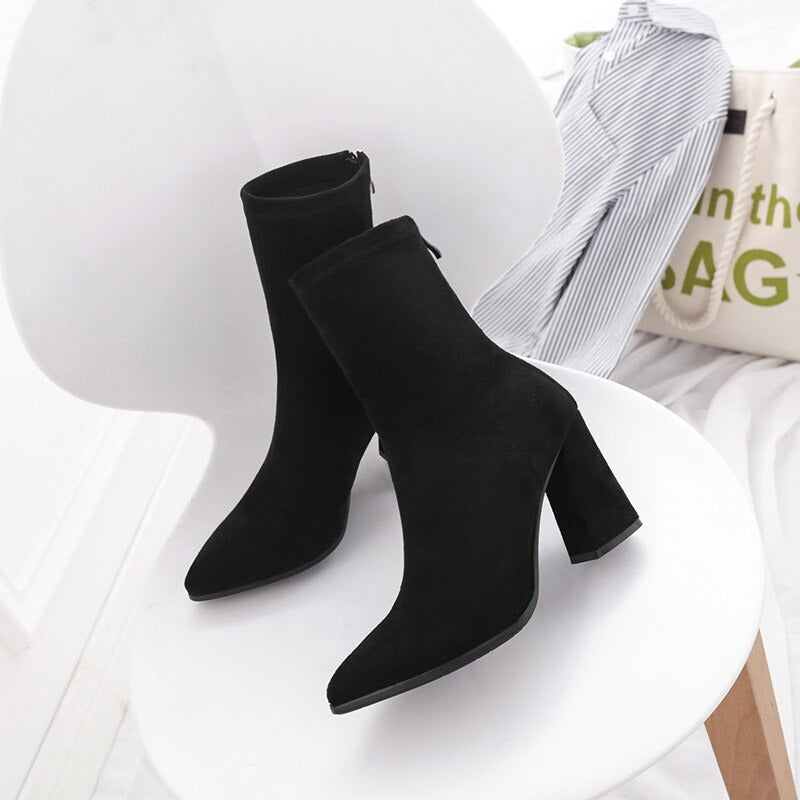 Simple Stretch Socks Boots for Women. High Heel Booties