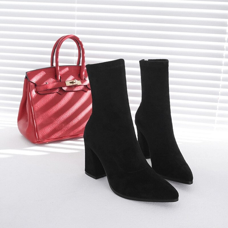 Simple Stretch Socks Boots for Women. High Heel Booties